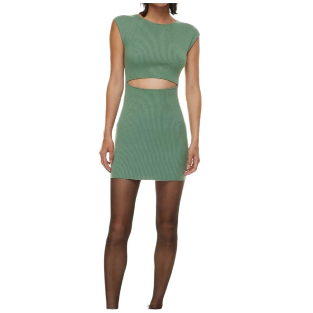 Aritzia Wilfred Cut-Out Knit Mini Dress in Bubble Pink